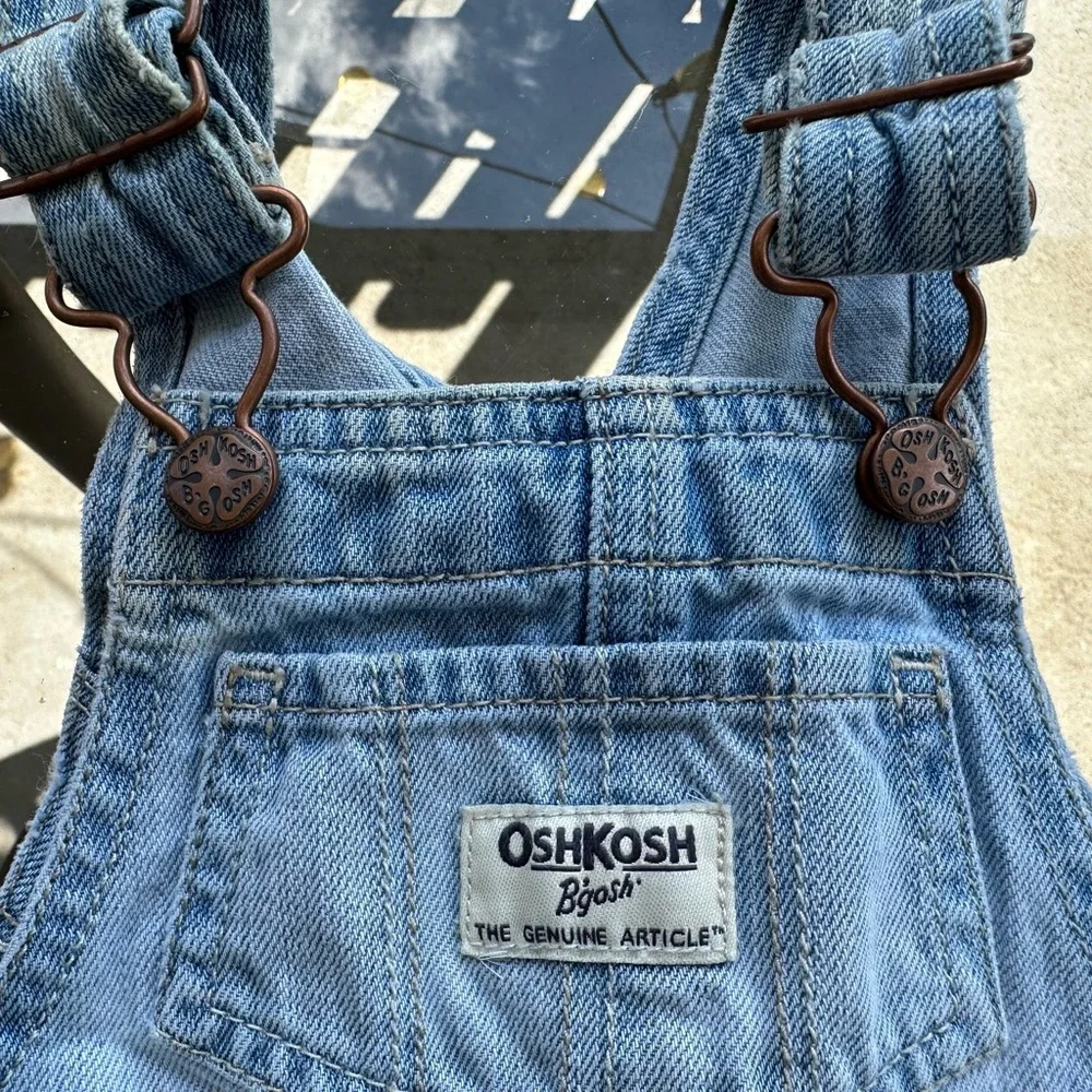 OshKosh B’gosh Vestbak Denim Patchwork Jean Overalls in Blue - Size 9 Months
